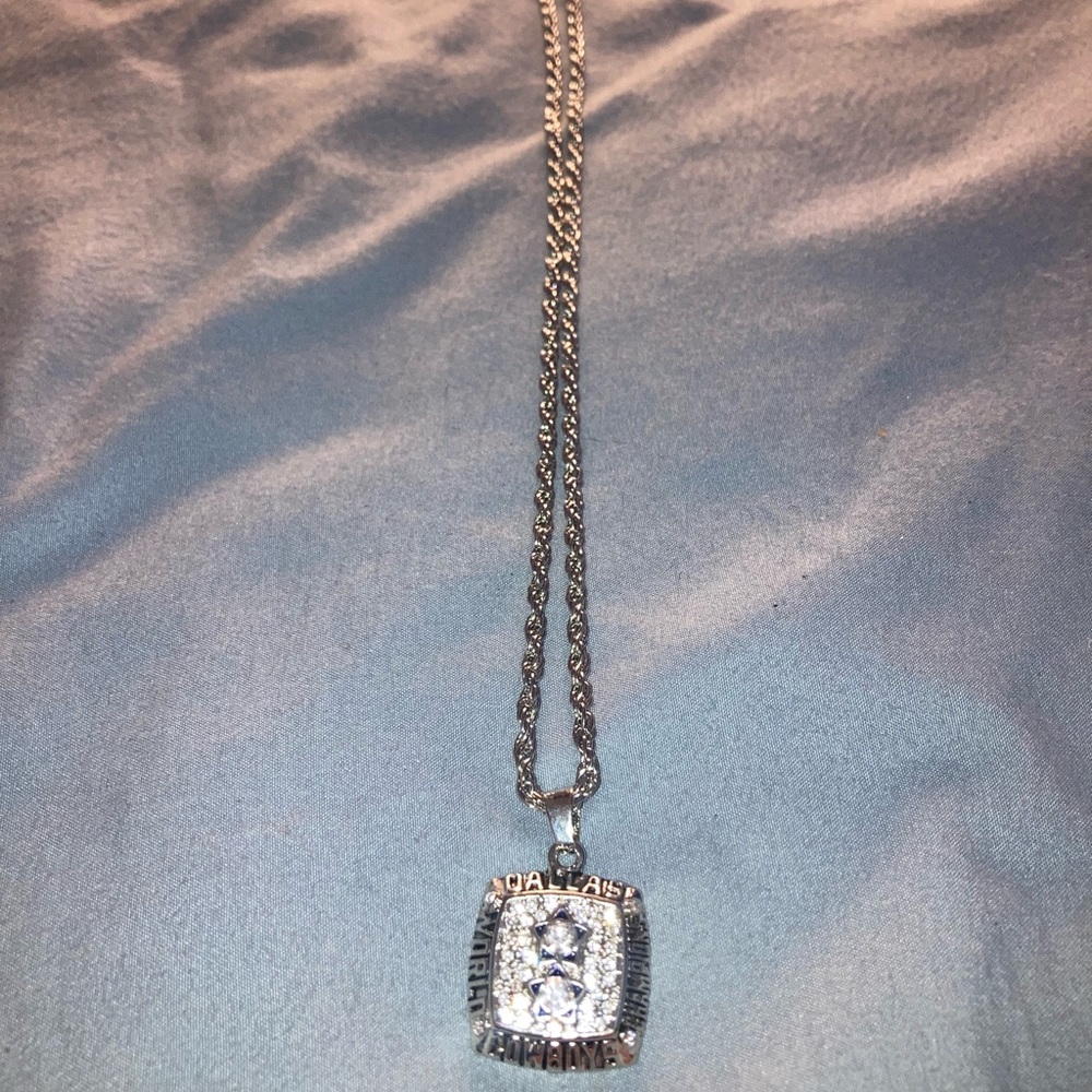 Dallas Cowboys Silver Crystal Square Pendant Necklace - White - Picture 2 of 3